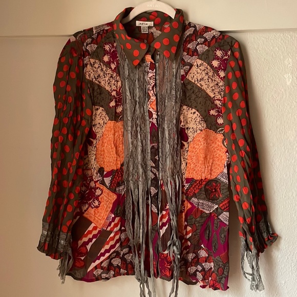 Vintage patchwork Jaipur long sleeve snap button down shirt - Picture 1 of 8
